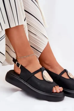 Damskie Damskie buty S.Barski Skórzane Eleganckie Sandały Damskie S.Barski GR51-603 Czarne