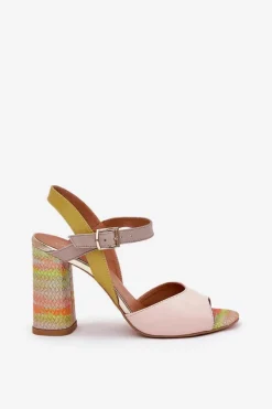 Laura Messi Sandały Na Słupku|Sandały Na Obcasie*Skórzane Eleganckie Sandały Na Słupku 2136 Multikolor Wielokolorowy