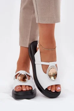 Damskie buty S.Barski Sandały Z Cholewką|Sandały Na Koturnie*Skórzane Eleganckie Sandały Damskie S.Barski GR51-603 Białe