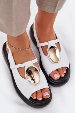 Damskie buty S.Barski Sandały Z Cholewką|Sandały Na Koturnie*Skórzane Eleganckie Sandały Damskie S.Barski GR51-603 Białe