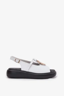 Damskie buty S.Barski Sandały Z Cholewką|Sandały Na Koturnie*Skórzane Eleganckie Sandały Damskie S.Barski GR51-603 Białe