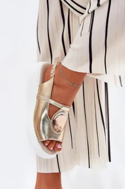 Online Damskie buty S.Barski Skórzane Eleganckie Sandały Damskie S.Barski GR51-603 Złote