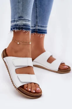 Damskie INBLU Skórzane Klapki Damskie AA0005GU Białe