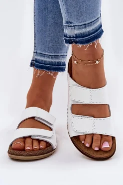 Damskie INBLU Skórzane Klapki Damskie AA0005GU Białe