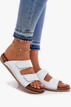 Damskie INBLU Skórzane Klapki Damskie AA0005GU Białe