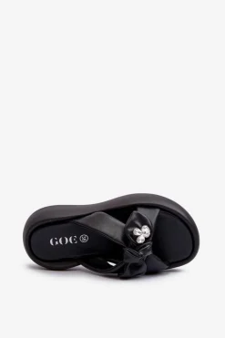 Damskie GOE Skórzane Klapki Damskie Na Platformie Czarne NN2N4110