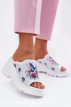 Boto Klapki Na Koturnie|Klapki Damskie Klasyczne*Skórzane Klapki Damskie Na Koturnie Artiker 56C0428 Białe