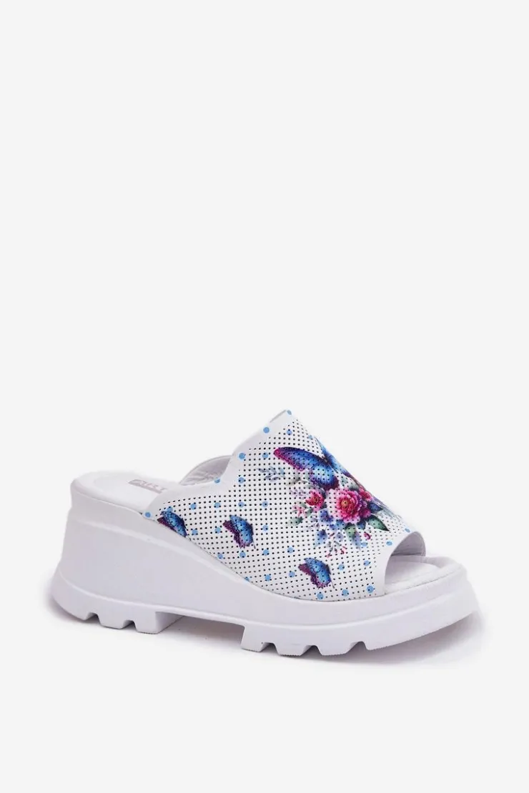 Boto Klapki Na Koturnie|Klapki Damskie Klasyczne*Skórzane Klapki Damskie Na Koturnie Artiker 56C0428 Białe