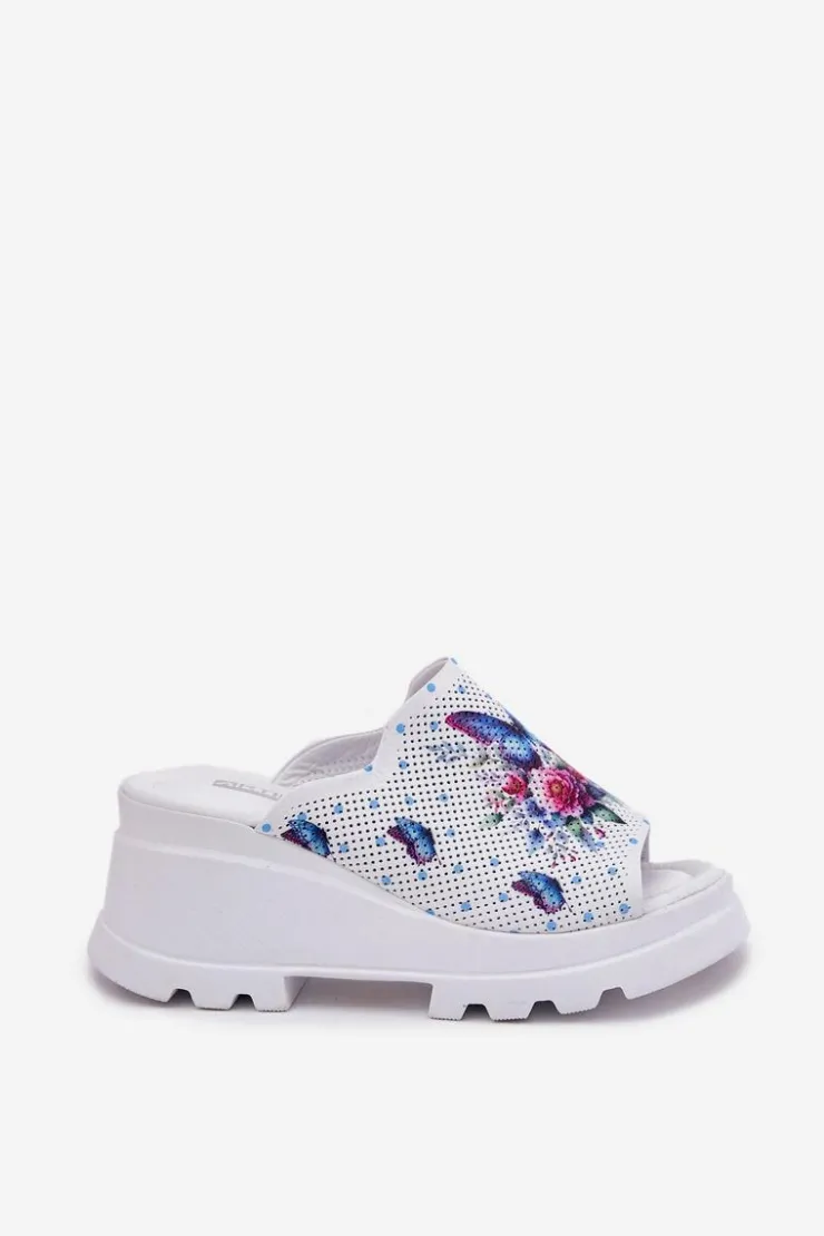 Boto Klapki Na Koturnie|Klapki Damskie Klasyczne*Skórzane Klapki Damskie Na Koturnie Artiker 56C0428 Białe