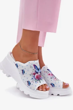 Boto Klapki Na Koturnie|Klapki Damskie Klasyczne*Skórzane Klapki Damskie Na Koturnie Artiker 56C0428 Białe