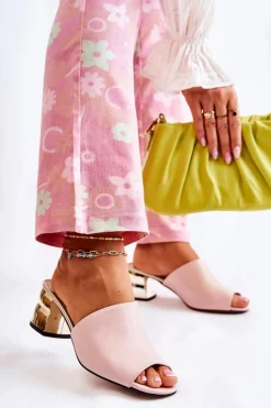 Boto Klapki Na Obcasie|Klapki Damskie Klasyczne*Skórzane Klapki Damskie Na Obcasie Różowe Perry