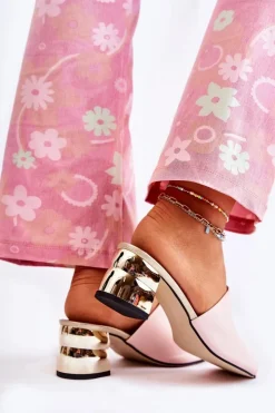 Boto Klapki Na Obcasie|Klapki Damskie Klasyczne*Skórzane Klapki Damskie Na Obcasie Różowe Perry