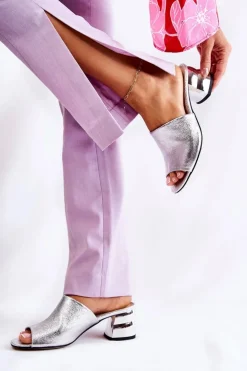 Boto Klapki Na Obcasie|Klapki Damskie Klasyczne*Skórzane Klapki Damskie Na Obcasie Srebrne Perry