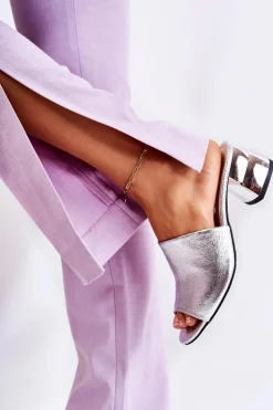 Boto Klapki Na Obcasie|Klapki Damskie Klasyczne*Skórzane Klapki Damskie Na Obcasie Srebrne Perry