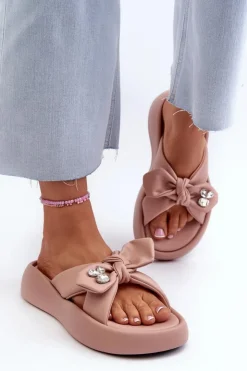 Online GOE Skórzane Klapki Damskie Na Platformie Różowe NN2N4109