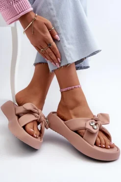 Online GOE Skórzane Klapki Damskie Na Platformie Różowe NN2N4109