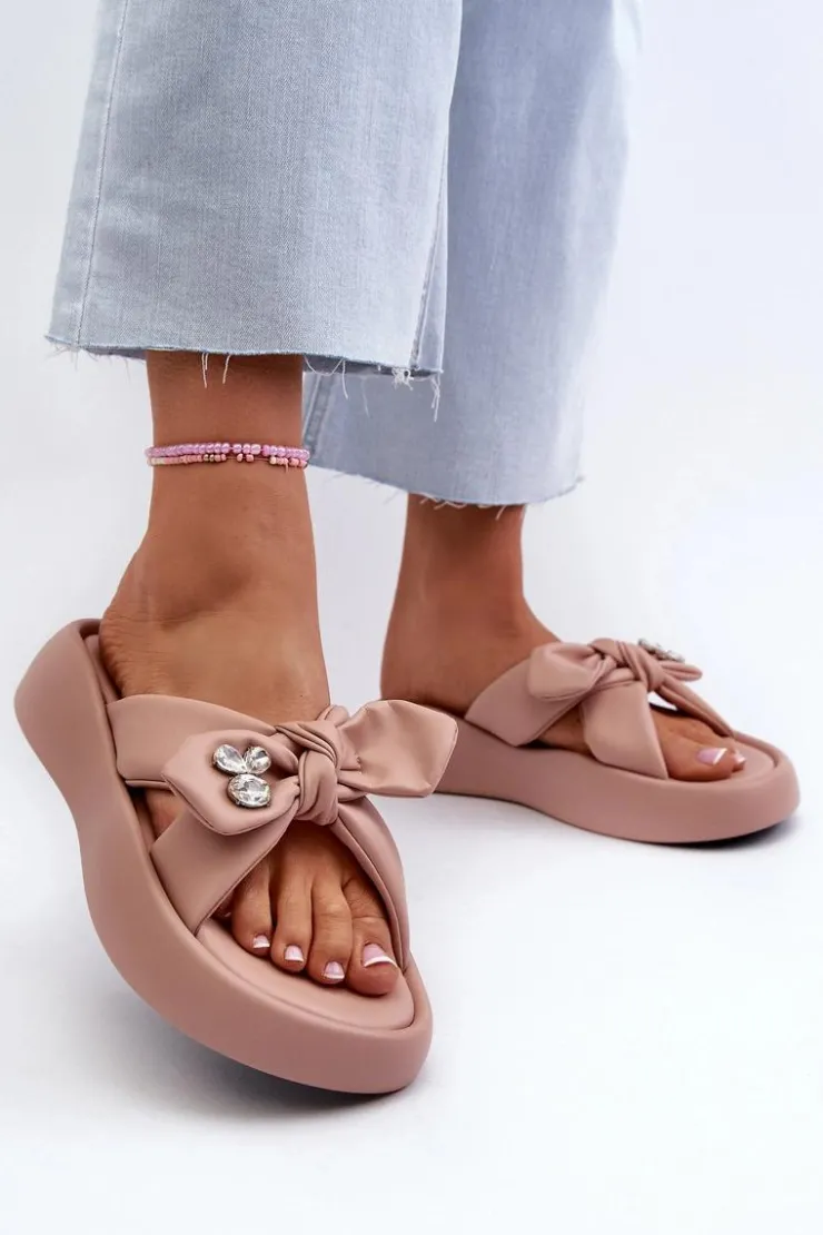 Online GOE Skórzane Klapki Damskie Na Platformie Różowe NN2N4109