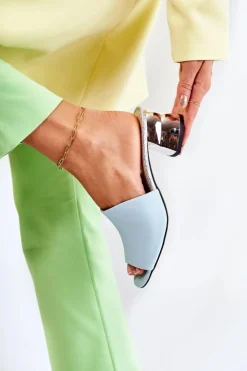 Boto Klapki Na Obcasie|Klapki Damskie Klasyczne*Skórzane Klapki Damskie Na Obcasie Niebieskie Perry