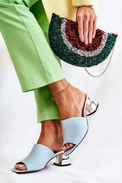 Boto Klapki Na Obcasie|Klapki Damskie Klasyczne*Skórzane Klapki Damskie Na Obcasie Niebieskie Perry