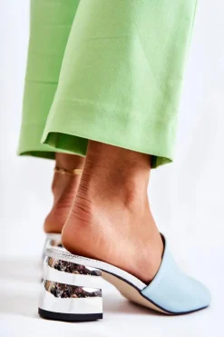 Boto Klapki Na Obcasie|Klapki Damskie Klasyczne*Skórzane Klapki Damskie Na Obcasie Niebieskie Perry