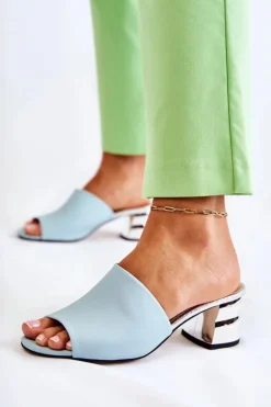 Boto Klapki Na Obcasie|Klapki Damskie Klasyczne*Skórzane Klapki Damskie Na Obcasie Niebieskie Perry