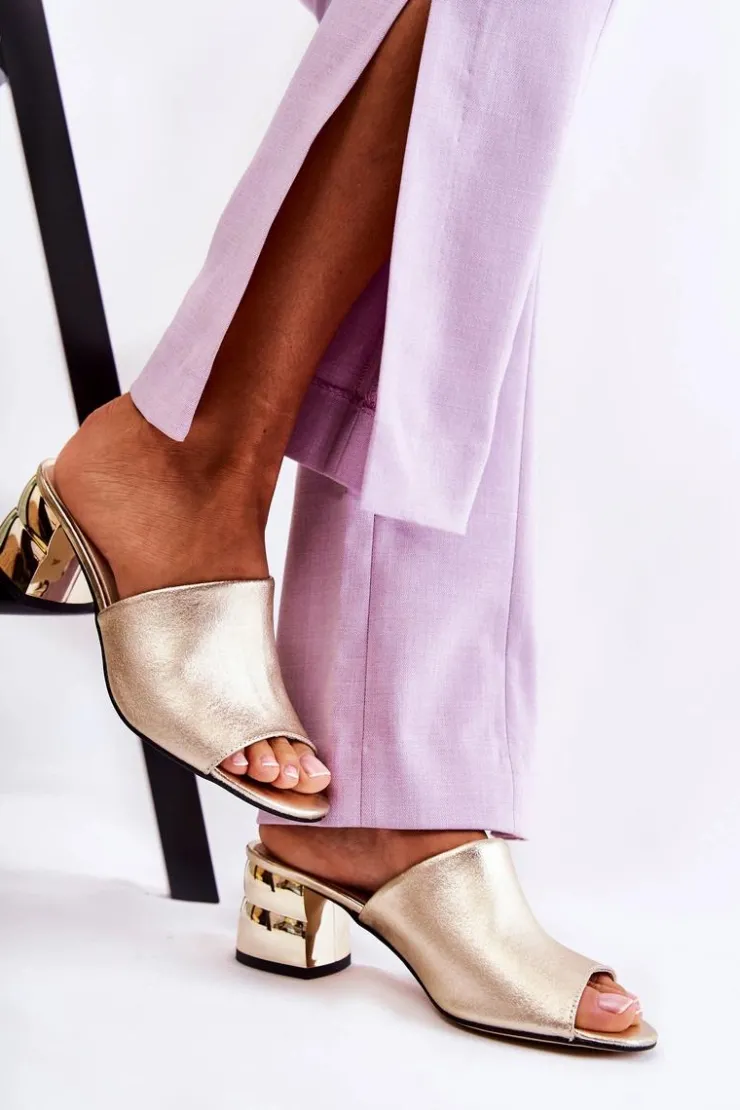 Online Boto Skórzane Klapki Damskie Na Obcasie Złote Perry