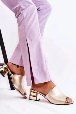 Online Boto Skórzane Klapki Damskie Na Obcasie Złote Perry