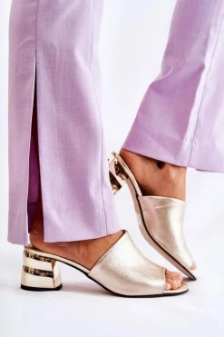 Online Boto Skórzane Klapki Damskie Na Obcasie Złote Perry