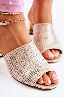 Boto Klapki Na Obcasie|Klapki Damskie Klasyczne*Skórzane Klapki Damskie Wzór Krokodyl Na Obcasie Beżowe Perry