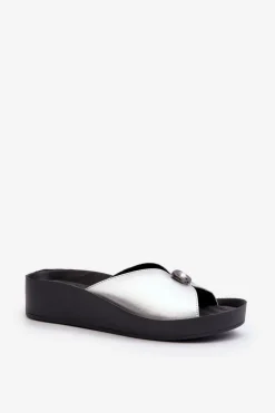 Damskie Damskie buty S.Barski Skórzane Klapki Damskie Z Ozdobą Srebrne S.Barski KV27-027