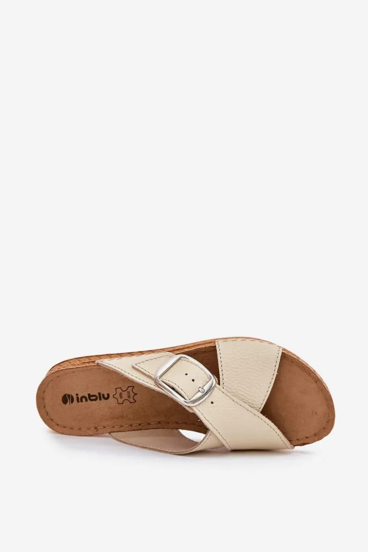 INBLU Klapki Damskie Klasyczne|Klapki Na Platformie*Skórzane Klapki Damskie Z Klamrą VO0004GU Beżowe Beżowy