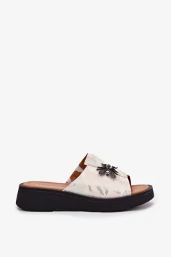 New Buty damskie Vinceza Skórzane Klapki Damskie Z Broszką Vinceza 66752 Beżowe