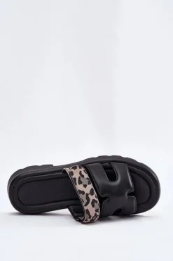 Buty damskie Vinceza Klapki Damskie Klasyczne*Skórzane Klapki Damskie Z Rzepem Panterka Vinceza 66769 Czarne Czarny