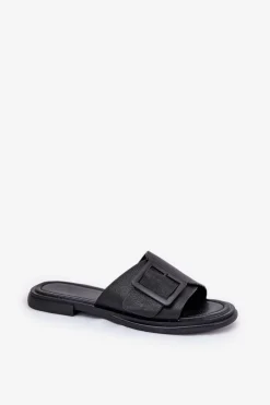 Damskie Damskie buty S.Barski Skórzane Klapki Damskie Z Klamrą D&A SJ2302-01 Czarne