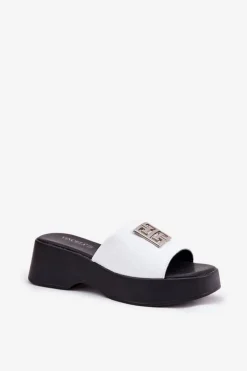 Sale Buty damskie Vinceza Skórzane Klapki Damskie Z Ozdobą Vinceza 79526 Białe