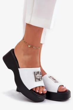 Sale Buty damskie Vinceza Skórzane Klapki Damskie Z Ozdobą Vinceza 79526 Białe