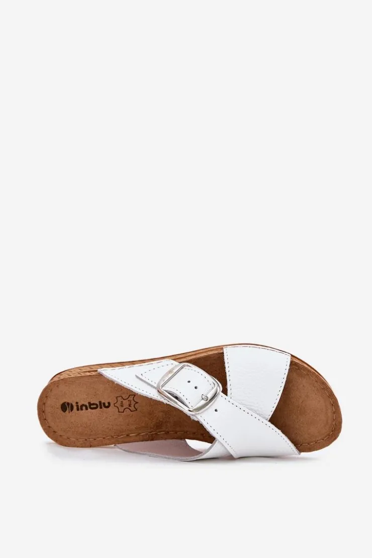 Damskie INBLU Skórzane Klapki Damskie Z Klamrą VO0004GU Białe