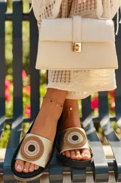 Damskie Damskie buty S.Barski Skórzane Klapki Damskie Z Ozdobą S.Barski KV27-019 Złote