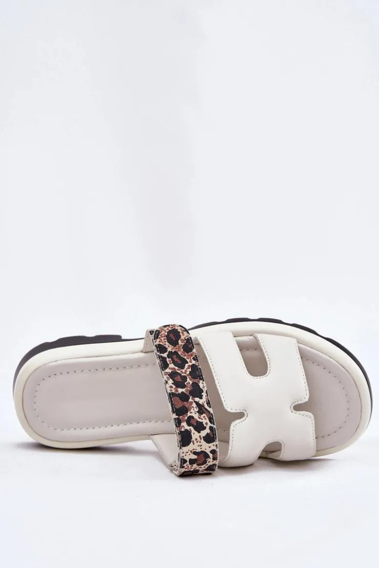 Damskie Buty damskie Vinceza Skórzane Klapki Damskie Z Rzepem Panterka Vinceza 66769 Jasnobeżowe