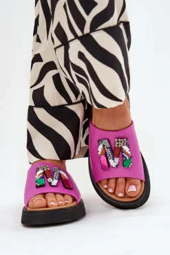 Damskie Buty damskie Vinceza Skórzane Klapki Damskie Z Ozdobą Fuksja Asames