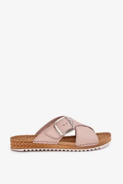 Damskie INBLU Skórzane Klapki Damskie Z Klamrą VO0004GU Różowe