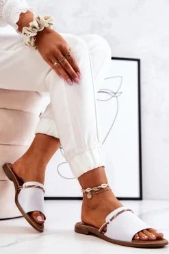 Outlet Boto Skórzane Klapki Lewski Shoes 3047 Białe Biały