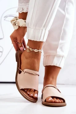 Damskie Boto Skórzane Klapki Lewski Shoes 3047 Beżowe