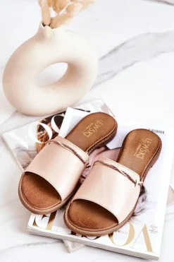Damskie Boto Skórzane Klapki Lewski Shoes 3047 Beżowe