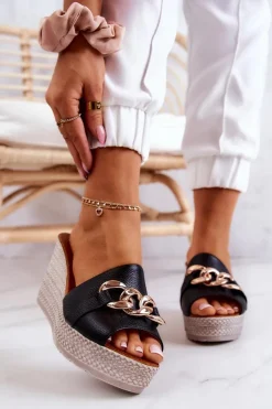 Boto Klapki Na Koturnie|Klapki Na Obcasie*Skórzane Klapki Na Koturnie Lewski 3062 Czarne