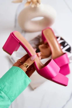 Discount Boto Skórzane Klapki Na Obcasie Różowe Netty