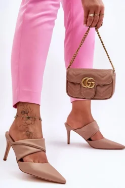 Hot Boto Skórzane Klapki Na Szpilce Ciemnobeżowe Aveline