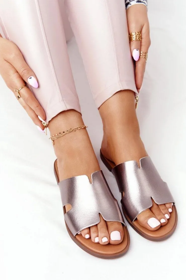 Clearance Buty Sergio Leone Skórzane Klapki Sergio Leone SK 063 Srebrne