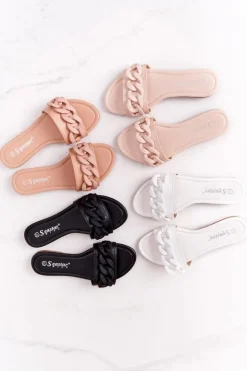 Damskie Boto Skórzane Klapki Z Łańcuchem Białe Step By Step