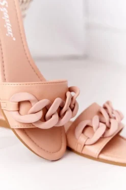 Boto Klapki Damskie Klasyczne*Skórzane Klapki Z Łańcuchem Camel Step By Step